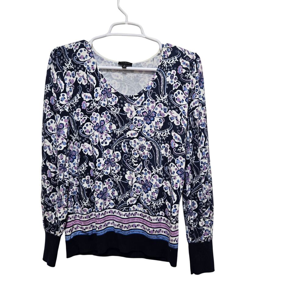 Talbots Floral Paisley Knit Top Small Blue Purple Boho